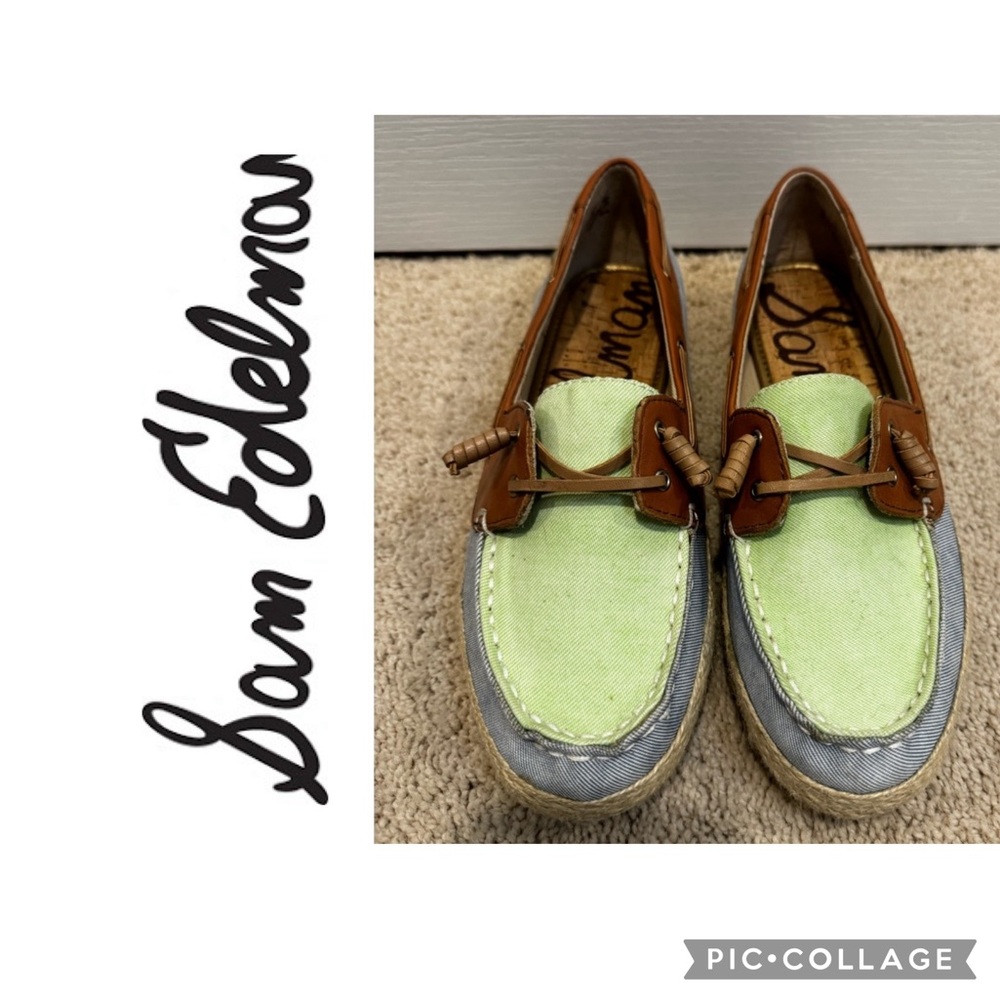 Sam Edelman Denim Lime Green Colorblock Boat Shoes Jute Leather